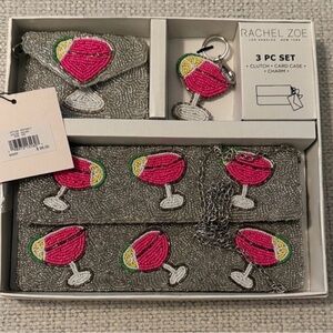 Gray Beaded purse set with a keychain and a wallet-Cocktail/margarita Design